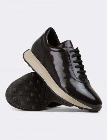 Hakiki Deri Bordo Erkek Sneaker Ayakkabı - 01983MBRDE01