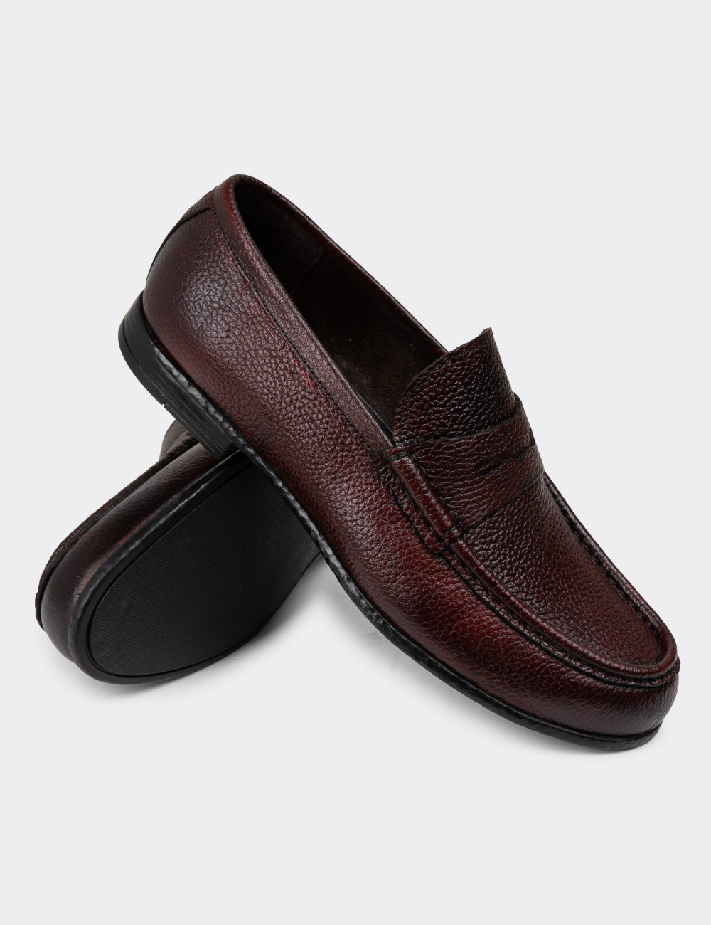 Hakiki Deri Bordo Erkek Loafer Ayakkabı - 01510MBRDC01