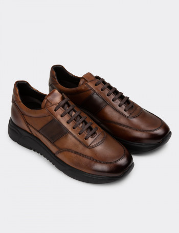 Hakiki Deri Taba Rengi Erkek Sneaker Ayakkabı - 01963MTBAE02