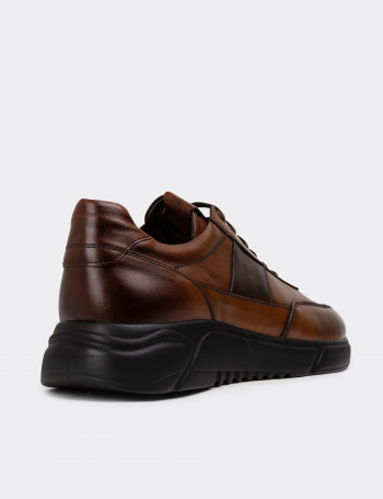 Hakiki Deri Taba Rengi Erkek Sneaker Ayakkabı - 01963MTBAE02