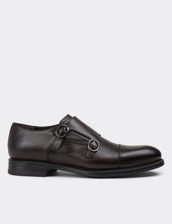 Hakiki Deri Kahverengi Çift Tokalı Erkek Klasik Ayakkabı