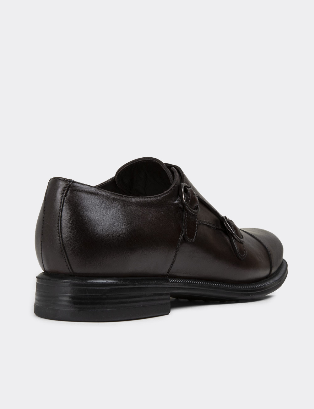 Hakiki Deri Kahverengi Çift Tokalı Erkek Klasik Ayakkabı - 01838MKHVC01