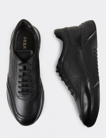 Hakiki Deri Siyah Erkek Sneaker Ayakkabı - 01962MSYHE01