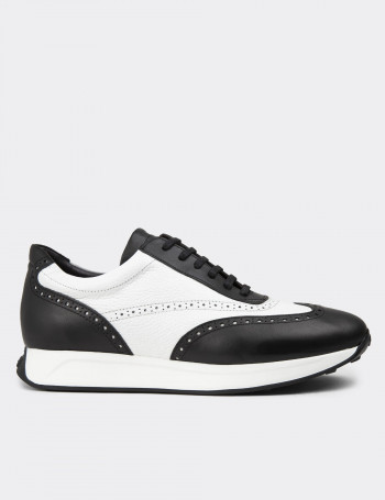 Hakiki Deri Siyah Beyaz Erkek Sneaker Ayakkabı