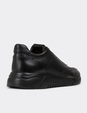 Hakiki Deri Siyah Erkek Sneaker Ayakkabı - 01962MSYHE01