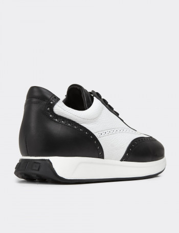 Hakiki Deri Siyah Beyaz Erkek Sneaker Ayakkabı - 00750MBYZE01