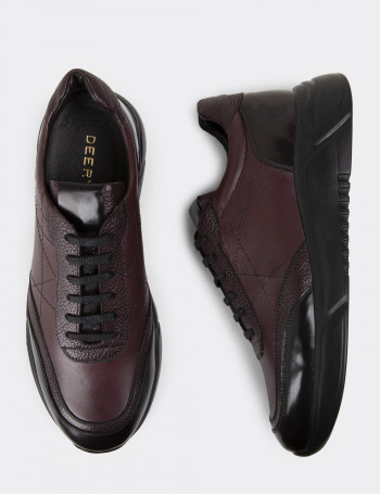 Hakiki Deri Bordo Erkek Sneaker Ayakkabı - 01962MBRDE01