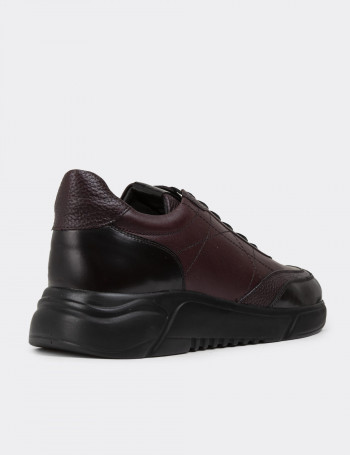 Hakiki Deri Bordo Erkek Sneaker Ayakkabı - 01962MBRDE01