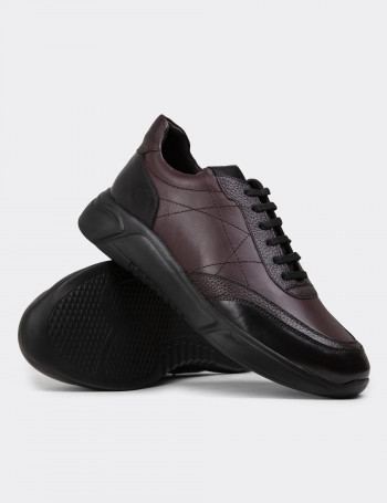 Hakiki Deri Bordo Erkek Sneaker Ayakkabı - 01962MBRDE01