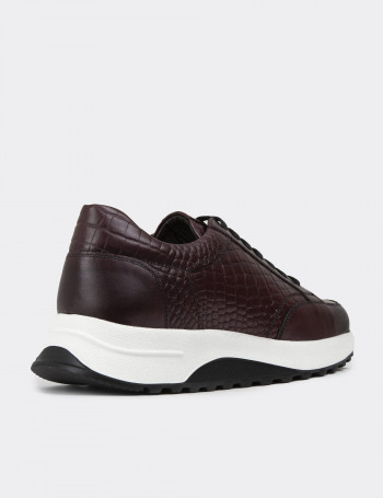 Hakiki Deri Bordo Erkek Sneaker Ayakkabı - 01984MBRDE01
