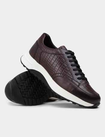 Hakiki Deri Bordo Erkek Sneaker Ayakkabı - 01984MBRDE01