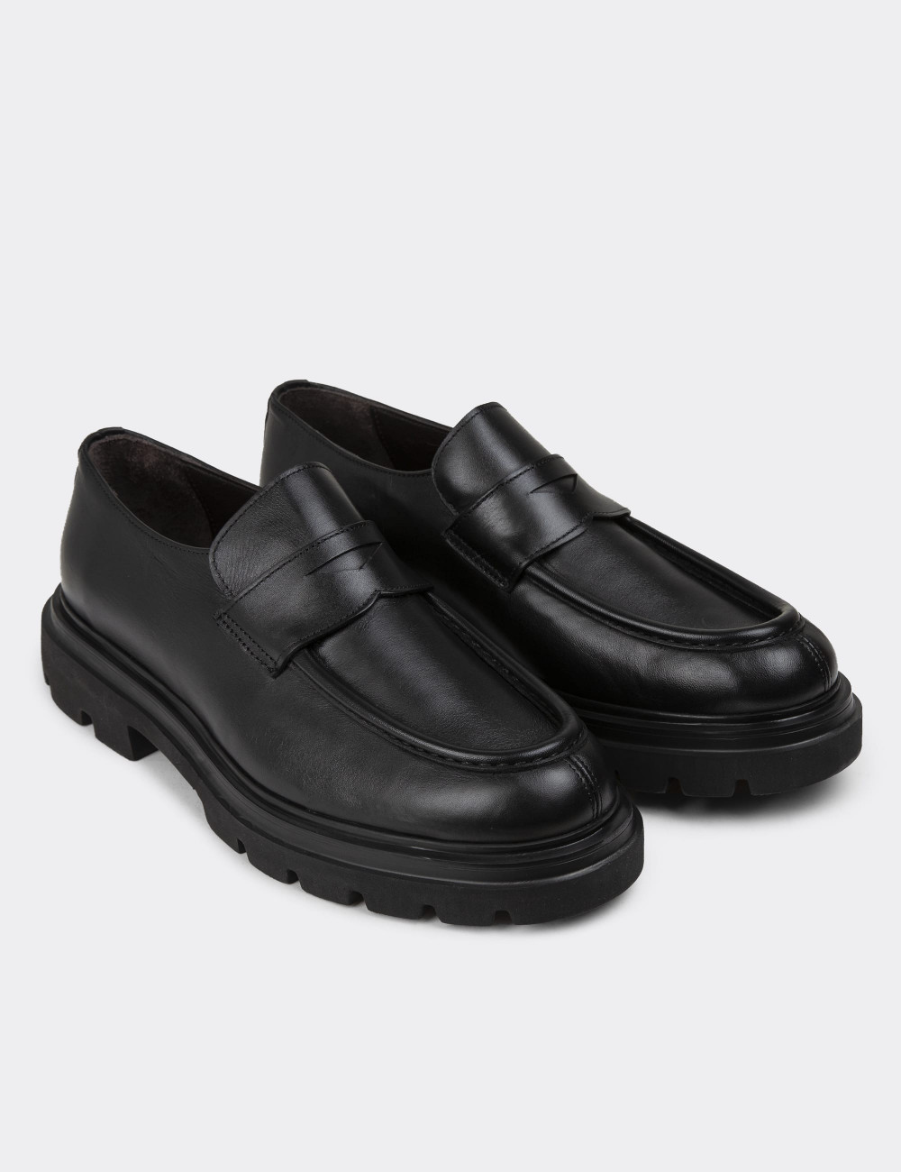 Hakiki Deri Siyah Erkek Loafer Ayakkabı - 01980MSYHE01