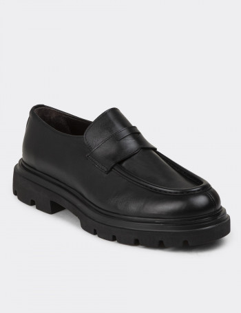 Hakiki Deri Siyah Erkek Loafer Ayakkabı - 01980MSYHE01