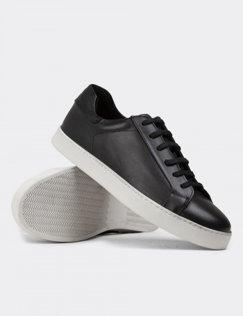 Hakiki Deri Siyah Erkek Sneaker Ayakkabı - 01955MSYHC02
