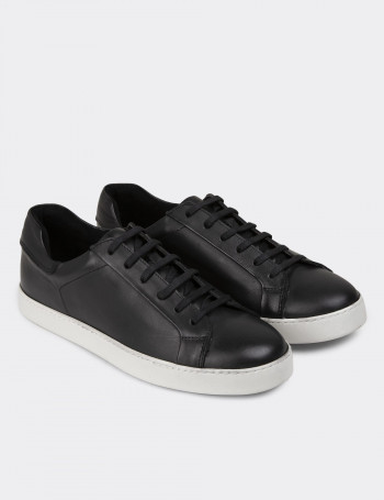 Hakiki Deri Siyah Erkek Sneaker Ayakkabı - 01955MSYHC02