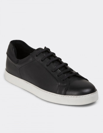 Hakiki Deri Siyah Erkek Sneaker Ayakkabı - 01955MSYHC02