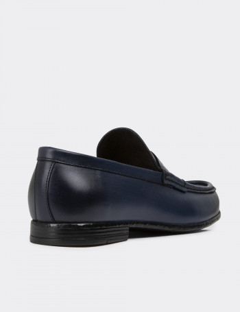 Hakiki Deri Lacivert Erkek Loafer Ayakkabı - 01510MLCVC04