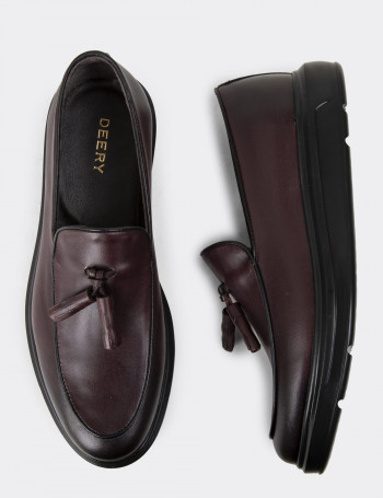 Hakiki Deri Bordo Comfort Erkek Loafer - 01840MBRDP02