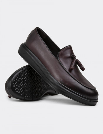 Hakiki Deri Bordo Comfort Erkek Loafer - 01840MBRDP02