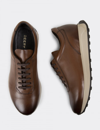 Hakiki Deri Taba Rengi Erkek Sneaker Ayakkabı - 01983MTBAE01