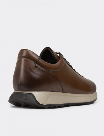 Hakiki Deri Taba Rengi Erkek Sneaker Ayakkabı - 01983MTBAE01