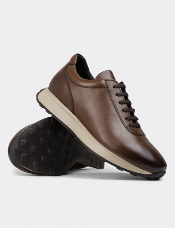 Hakiki Deri Taba Rengi Erkek Sneaker Ayakkabı - 01983MTBAE01