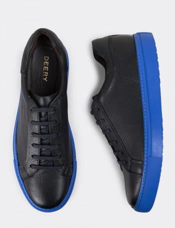 Hakiki Deri Siyah Erkek Sneaker Ayakkabı - 01829MSYHC10