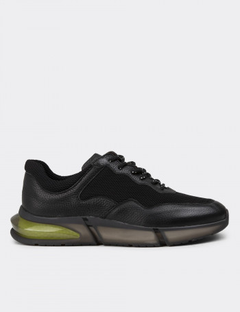 Hakiki Deri Siyah Erkek Sneaker Ayakkabı - 01725MSYHE07