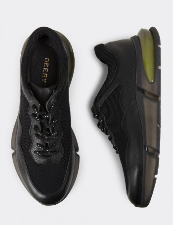 Hakiki Deri Siyah Erkek Sneaker Ayakkabı - 01725MSYHE07