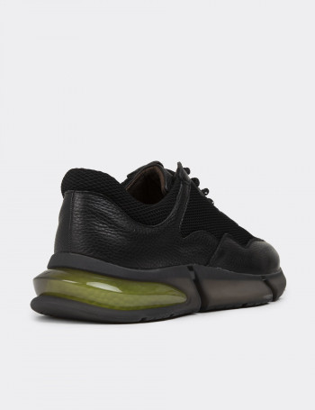 Hakiki Deri Siyah Erkek Sneaker Ayakkabı - 01725MSYHE07