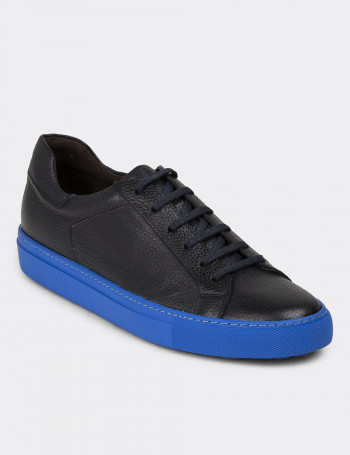 Hakiki Deri Siyah Erkek Sneaker Ayakkabı - 01829MSYHC10