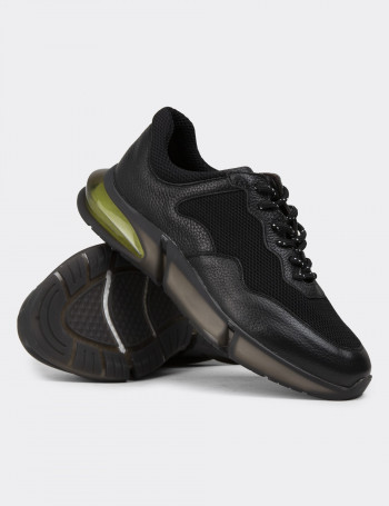 Hakiki Deri Siyah Erkek Sneaker Ayakkabı - 01725MSYHE07