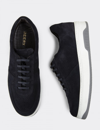 Hakiki Süet Lacivert Erkek Sneaker Ayakkabı - 01965MLCVE03