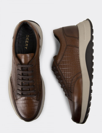 Hakiki Deri Taba Rengi Erkek Sneaker Ayakkabı - 01984MTBAE01