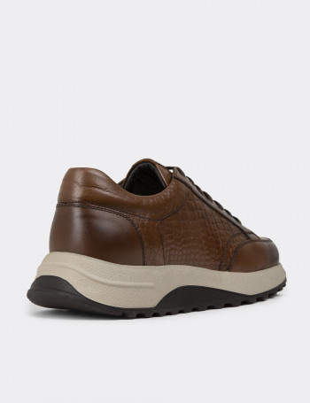 Hakiki Deri Taba Rengi Erkek Sneaker Ayakkabı - 01984MTBAE01