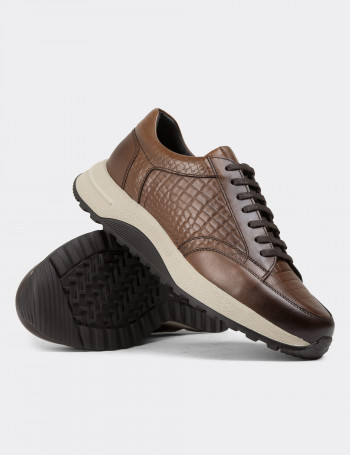 Hakiki Deri Taba Rengi Erkek Sneaker Ayakkabı - 01984MTBAE01