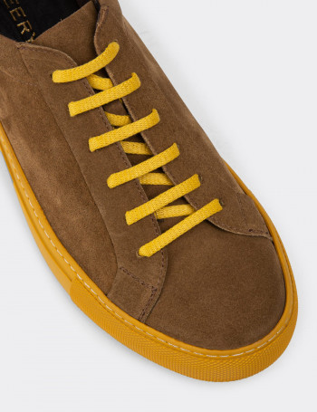 Hakiki Süet Taba Rengi Erkek Sneaker Ayakkabı - 01829MTBAC04