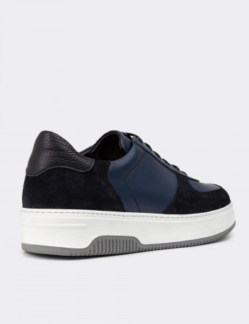 Hakiki Süet Mavi Erkek Sneaker Ayakkabı - 01965MMVIE02