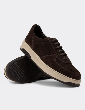 Hakiki Süet Kahverengi Erkek Sneaker Ayakkabı - 01965MKHVE04