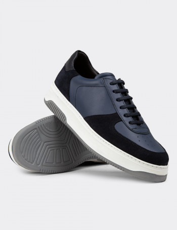 Hakiki Süet Mavi Erkek Sneaker Ayakkabı - 01965MMVIE02