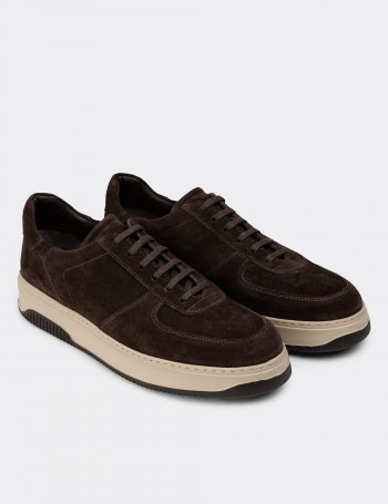 Hakiki Süet Kahverengi Erkek Sneaker Ayakkabı - 01965MKHVE04