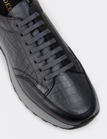 Hakiki Deri Gri Erkek Sneaker Ayakkabı - 01984MGRIE01