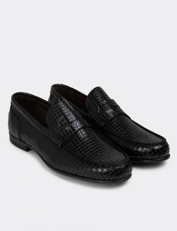 Hakiki Deri Siyah Erkek Loafer Ayakkabı - 01978MSYHC07