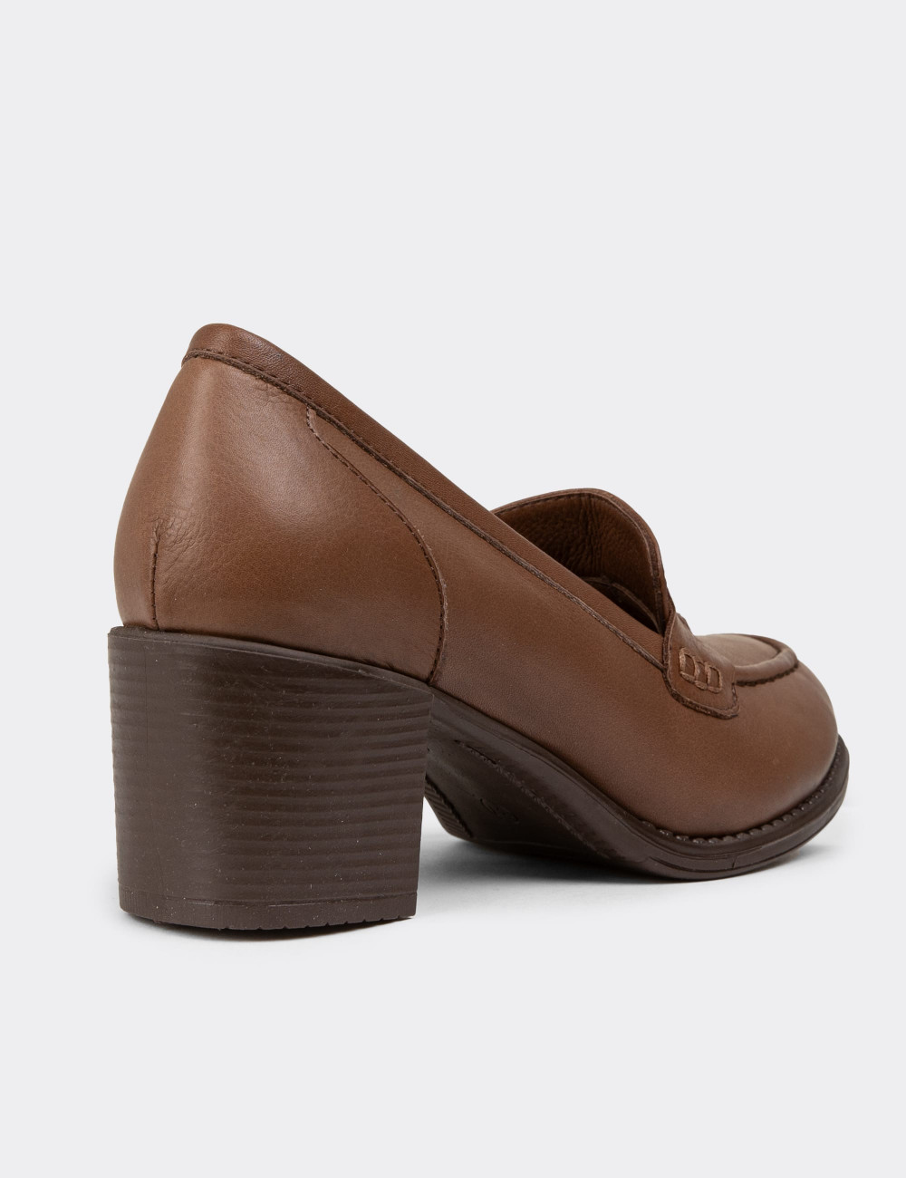 Hakiki Deri Taba Rengi Kadın Topuklu Günlük Ayakkabı - A7075ZTBAC01