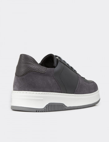 Hakiki Deri Gri Erkek Sneaker Ayakkabı - 01965MGRIE02