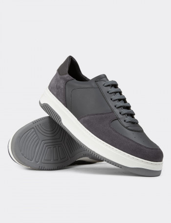 Hakiki Deri Gri Erkek Sneaker Ayakkabı - 01965MGRIE02