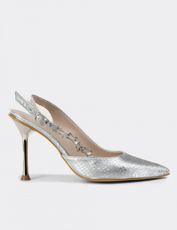 Gümüş Rengi Kadın Abiye Ayakkabı - K0099ZGMSM01
