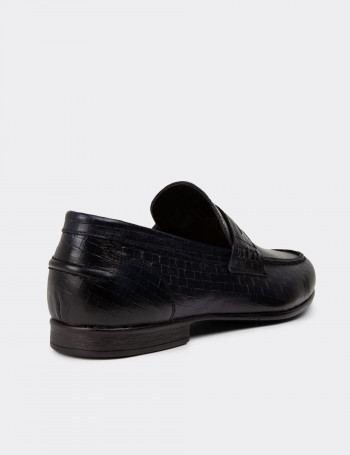 Hakiki Deri Lacivert Erkek Loafer Ayakkabı - 01978MLCVC08