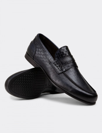Hakiki Deri Lacivert Erkek Loafer Ayakkabı - 01978MLCVC08