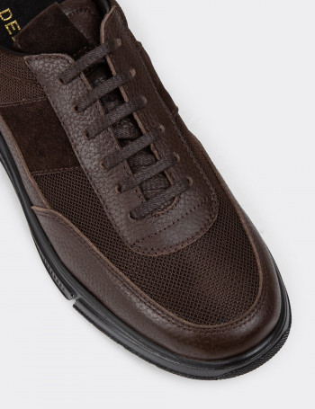 Hakiki Deri Kahverengi Erkek Sneaker Ayakkabı - 01963MKHVC01